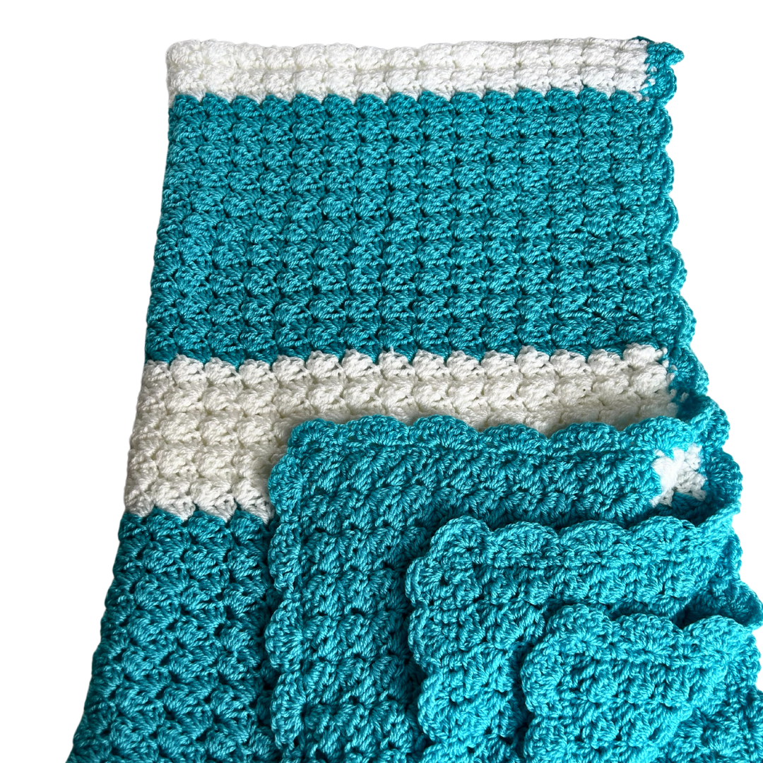 Lightweight and Lovely Aqua Stripe Crochet Baby Blanket