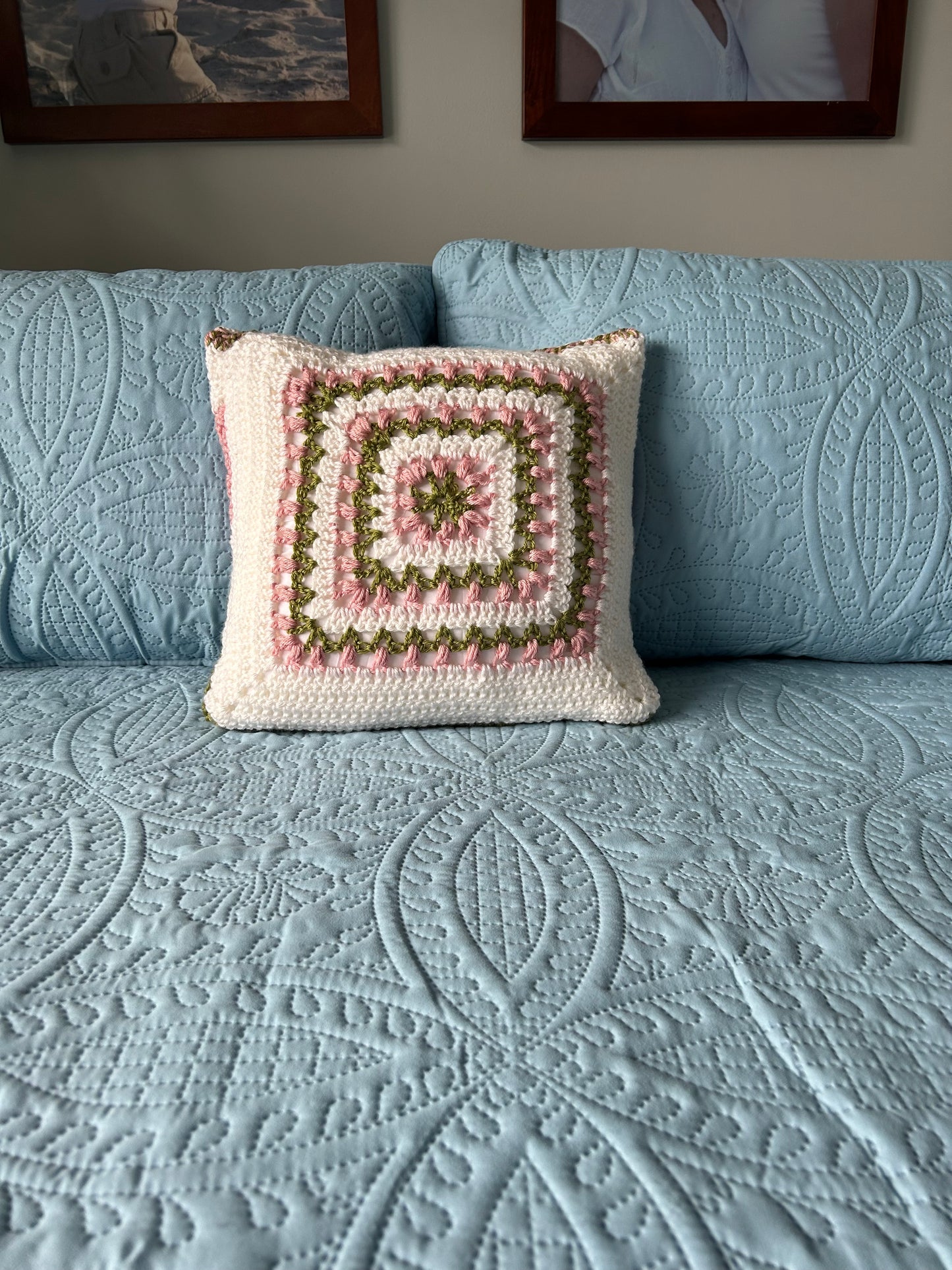 Tulip Granny Square Crochet Throw Pillow