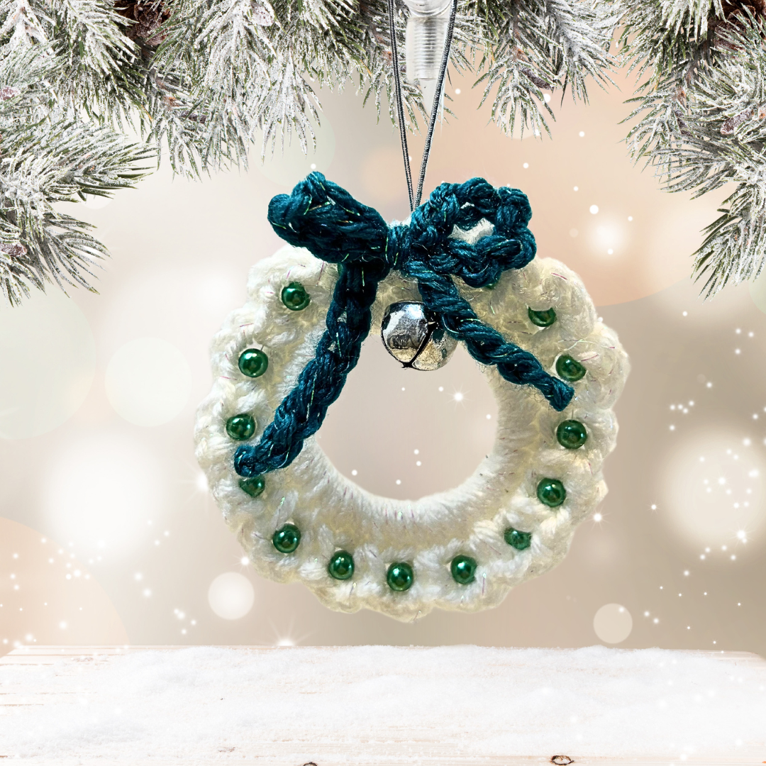 Sparkling Snowflake Crochet Ornament - Green