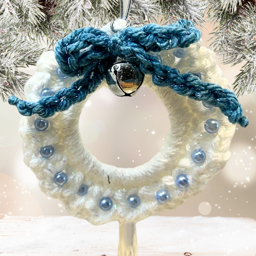 Sparkling Snowflake Crochet Ornament - Light Blue