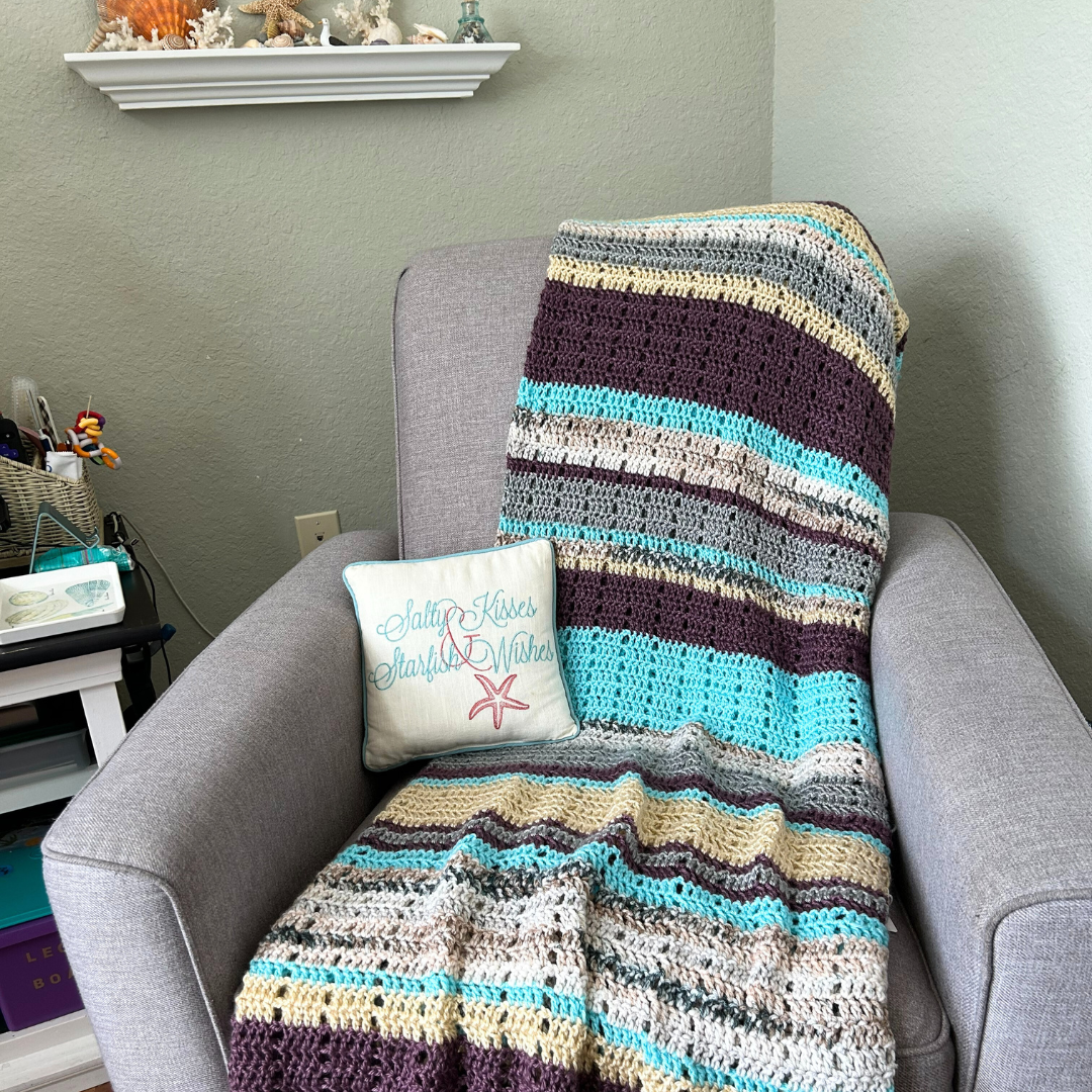Beach Vibes Striped Crochet Throw Blanket