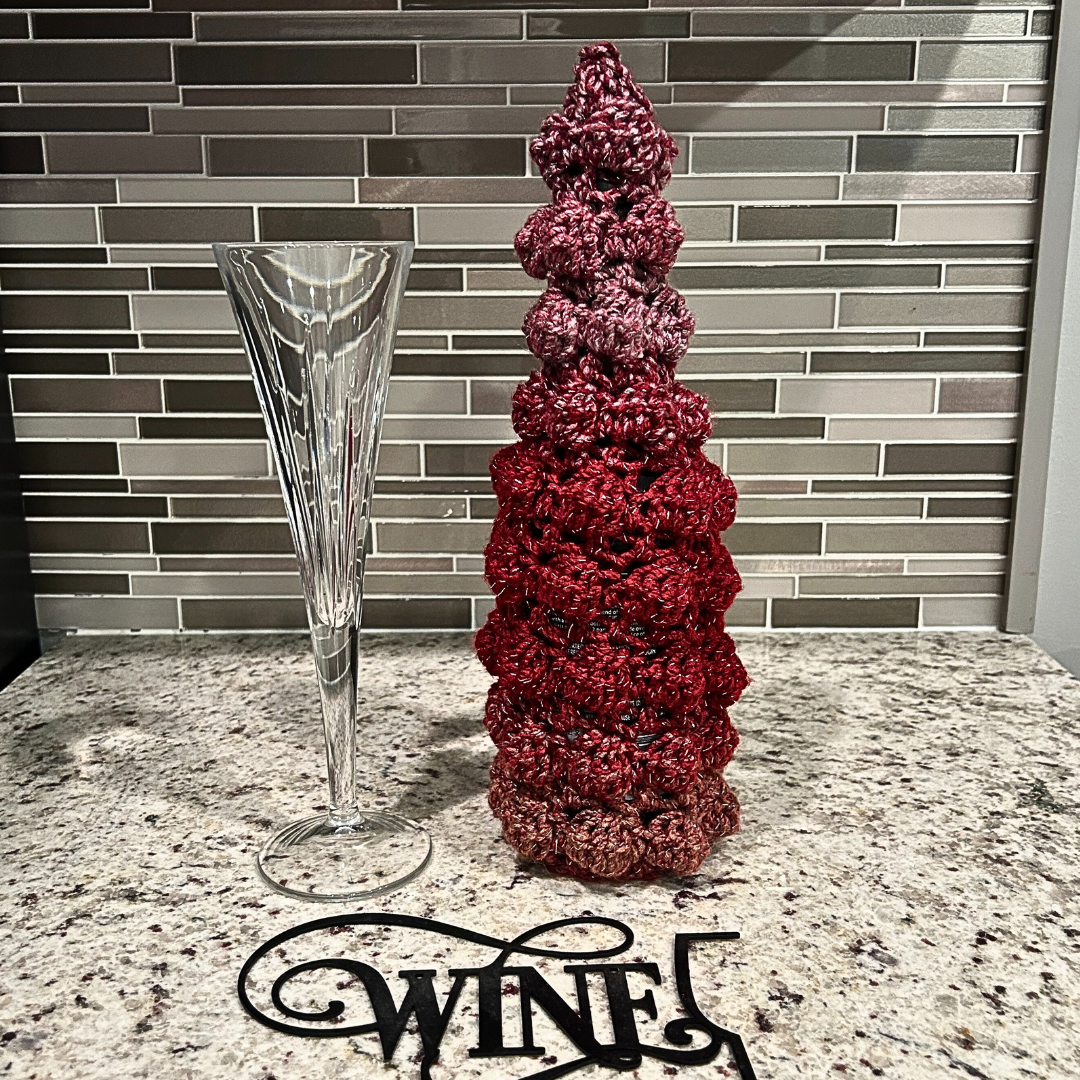 Crochet Christmas Tree Wine Bottle Sweater - Burgundy