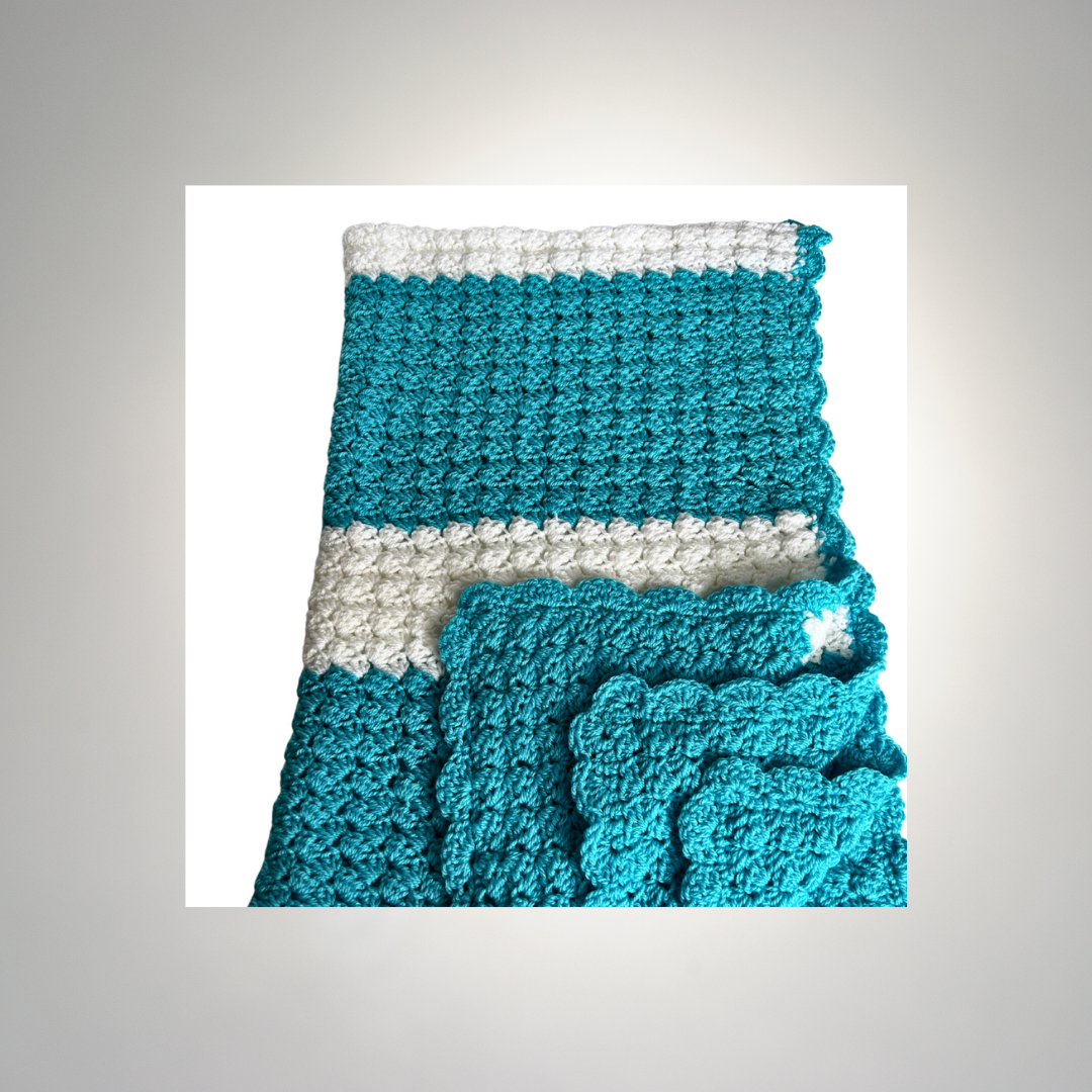 Lightweight and Lovely Aqua Stripe Crochet Baby Blanket