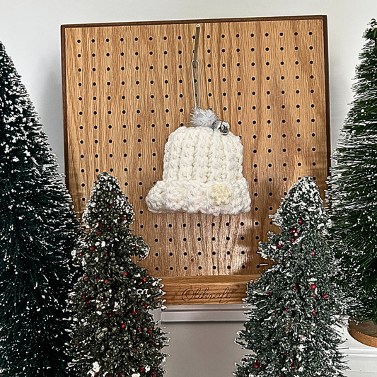 Crochet Christmas Beanie Hat Ornament - White