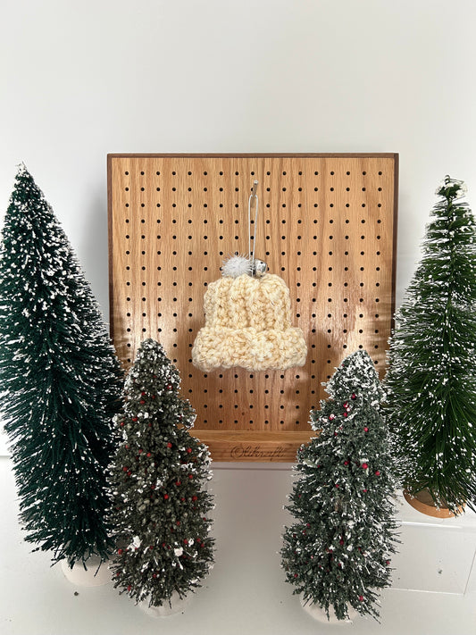Crochet Christmas Beanie Hat Ornament - Gold