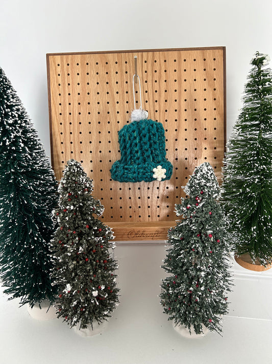 Crochet Christmas Beanie Hat Ornament - Green