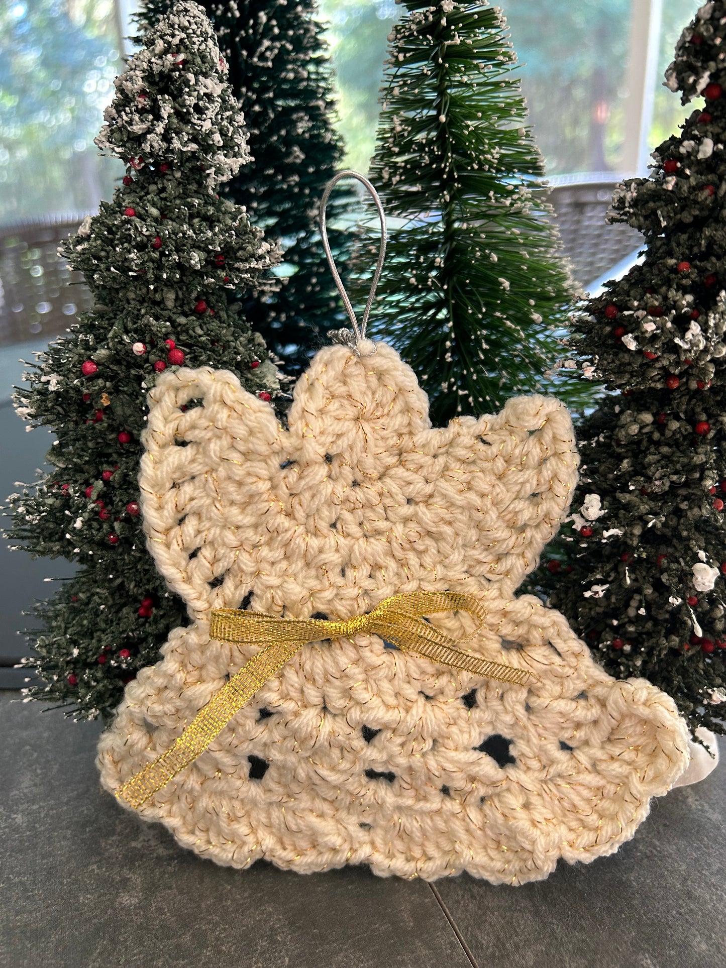 Heavenly Sparkle Crochet Angel Ornament - Gold