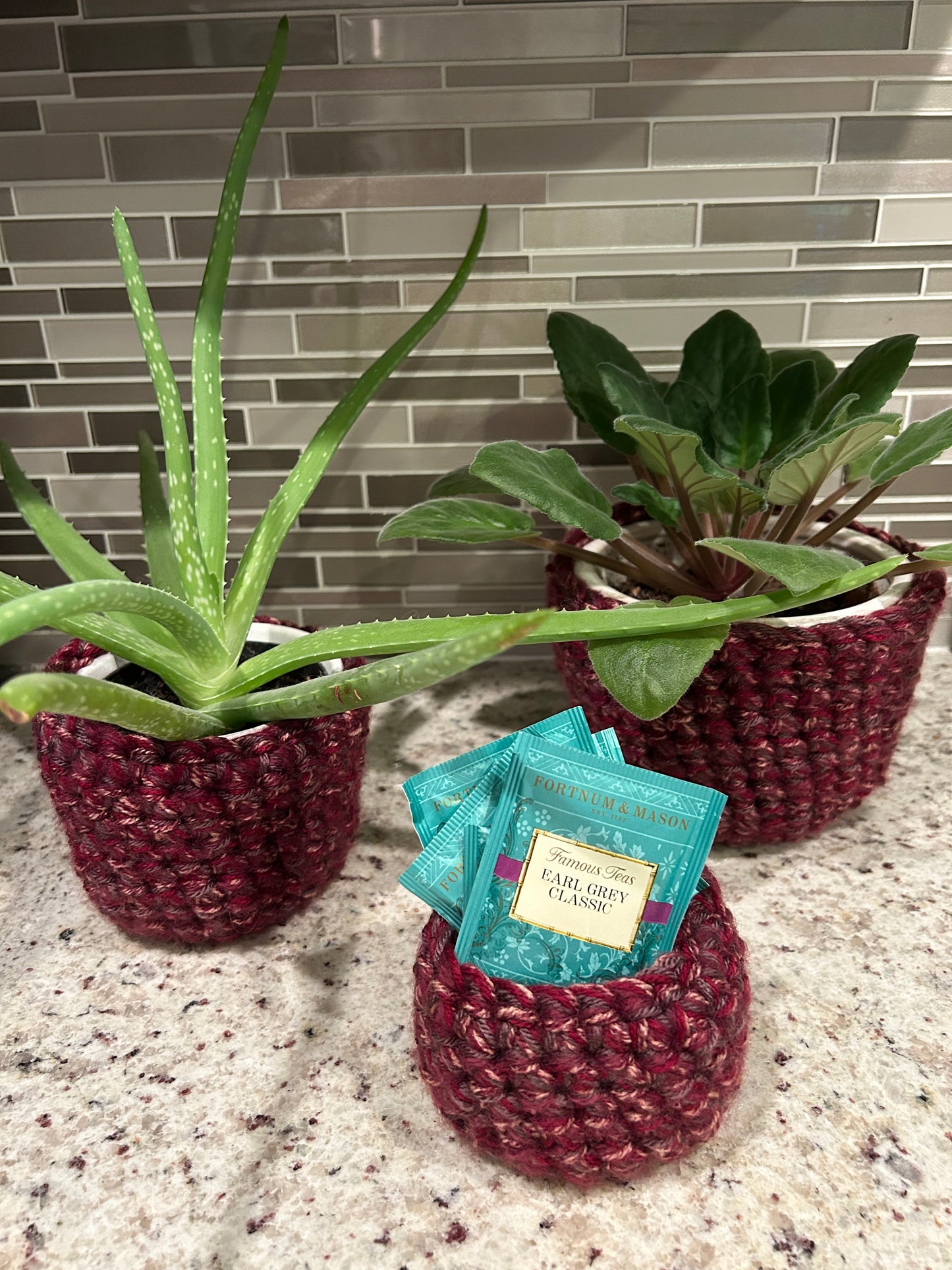 Crochet Scrap Basket - Set of 3 - Burgundy