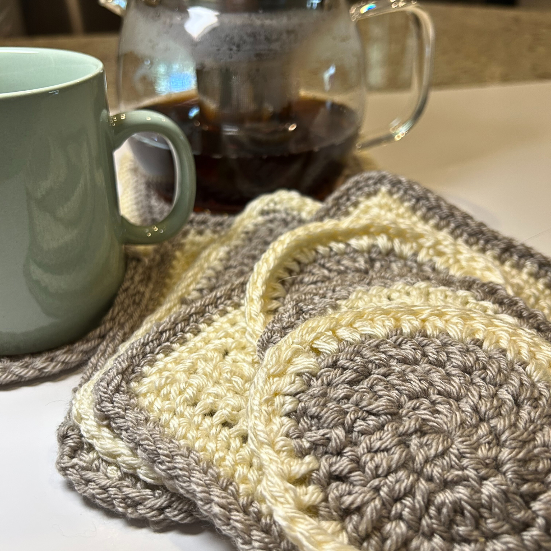 Handmade Crochet Mug Mats & Coasters Set (4 Pieces) - Cream