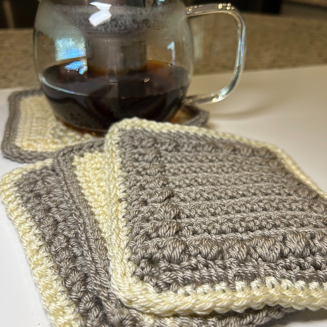 Handmade Crochet Mug Mats & Coasters Set (4 Pieces) - Cream