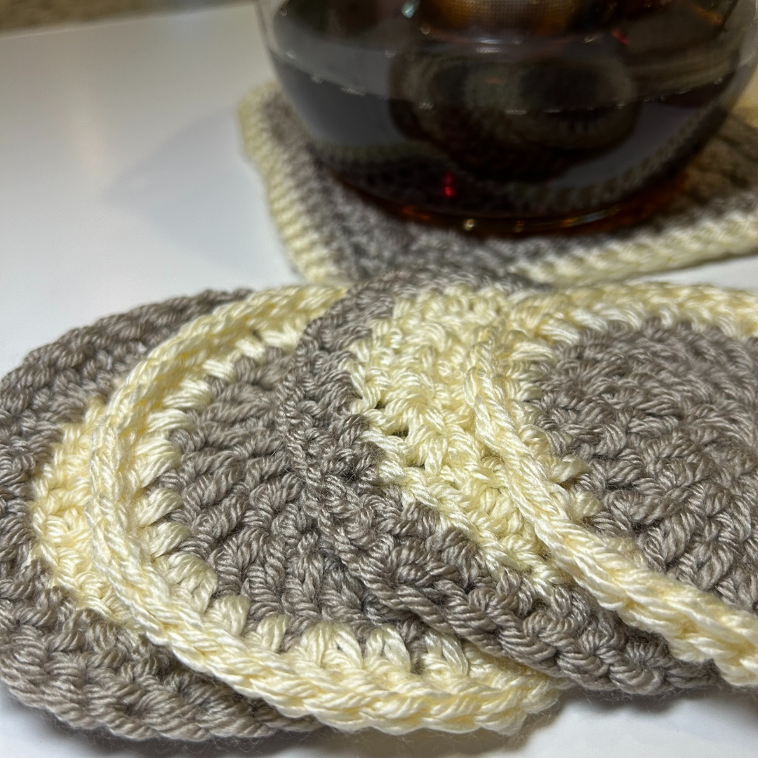 Handmade Crochet Mug Mats & Coasters Set (4 Pieces) - Cream