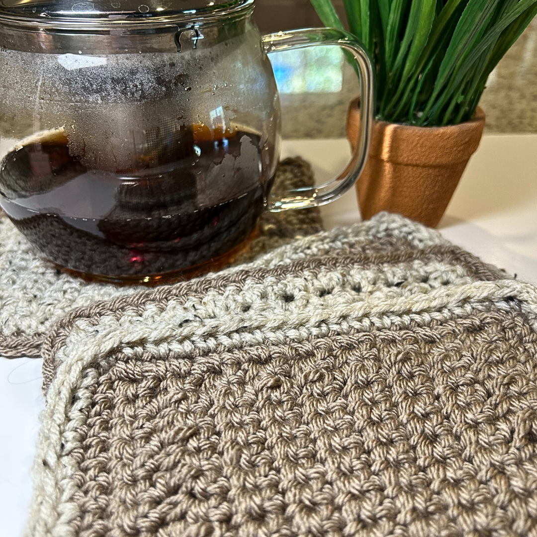 Handmade Crochet Mug Mats & Coasters Set (4 Pieces) - Tan