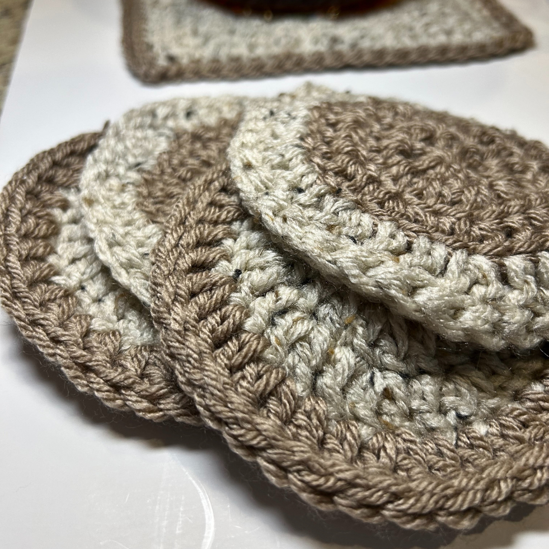 Handmade Crochet Mug Mats & Coasters Set (4 Pieces) - Tan