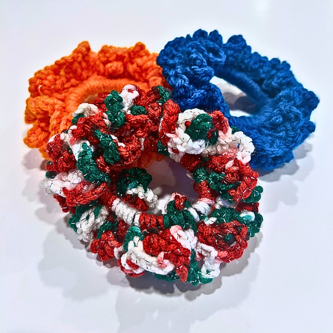 Ruffled Beauty Crochet Scrunchie - Orange