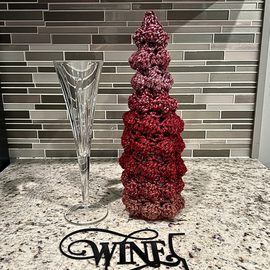 Crochet Christmas Tree Wine Bottle Sweater - Burgundy
