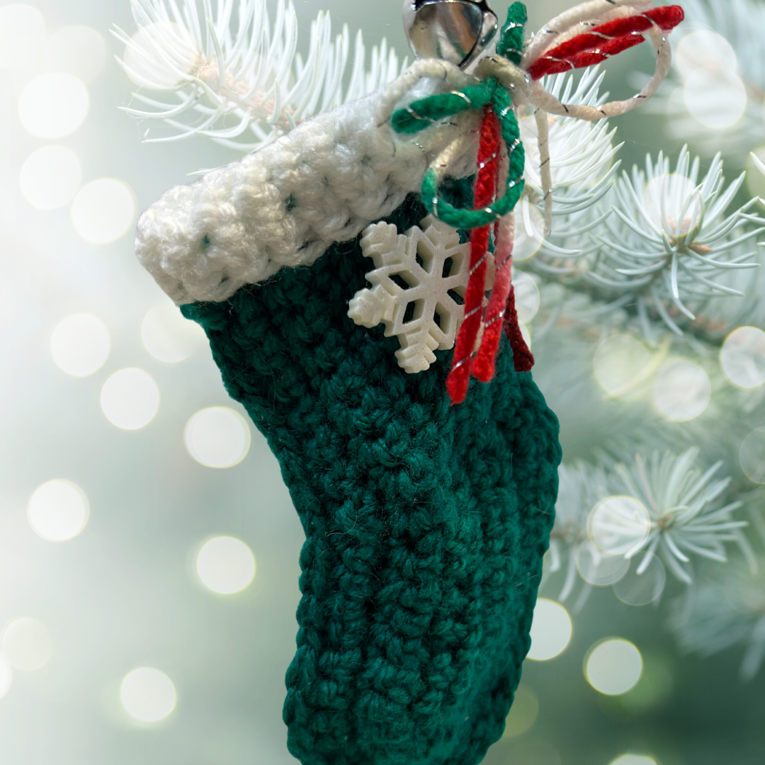 Holly Jolly Crochet Stocking Ornament - Green