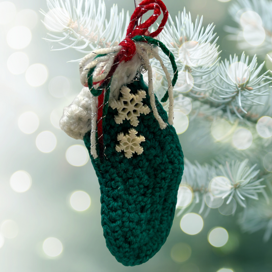 Holly Jolly 2 Crochet Stocking Ornament - Green