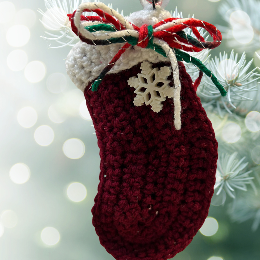 Holly Jolly Crochet Stocking Ornament - Red