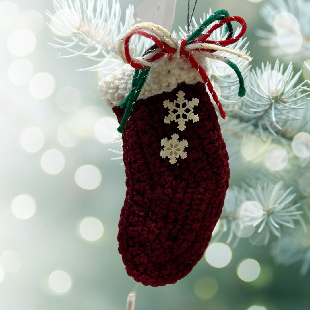 Holly Jolly 2 Crochet Stocking Ornament - Red