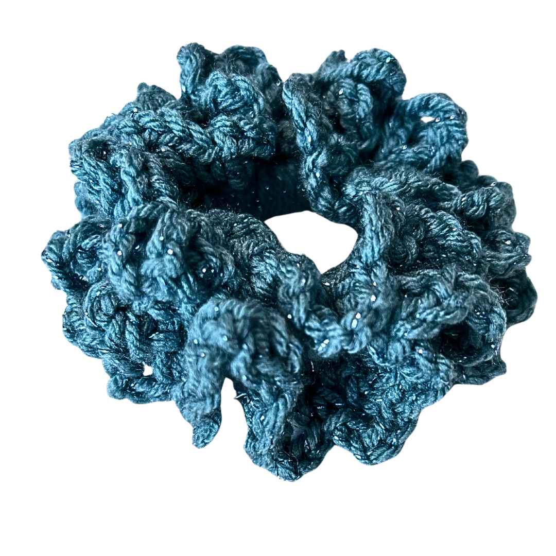 Ruffled Beauty Crochet Scrunchie - Light Blue