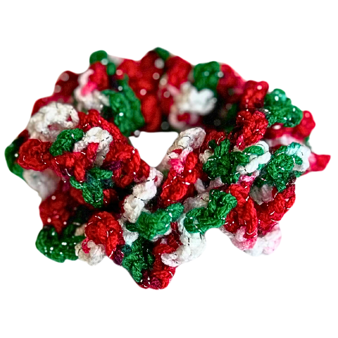 Ruffled Beauty Crochet Scrunchie - Christmas Multi