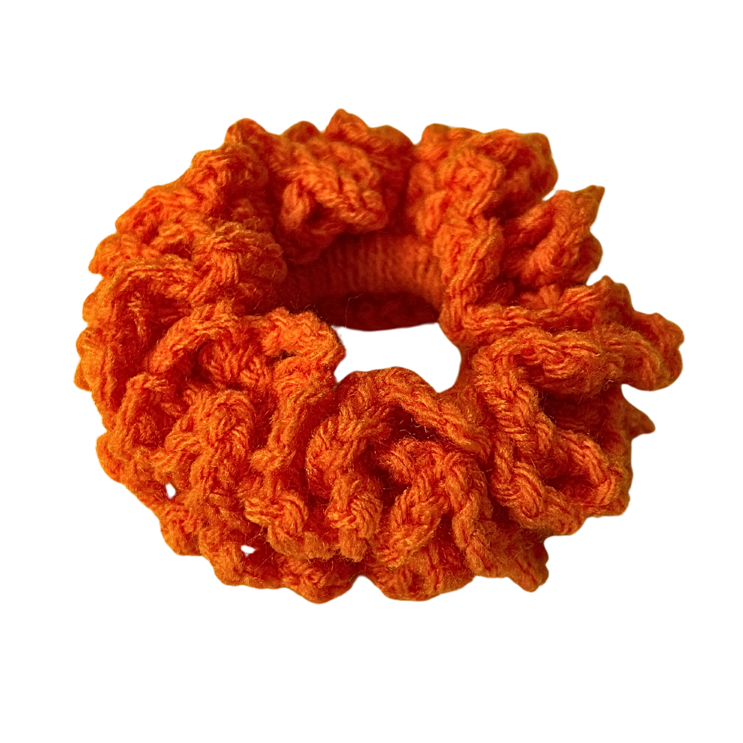 Ruffled Beauty Crochet Scrunchie - Orange