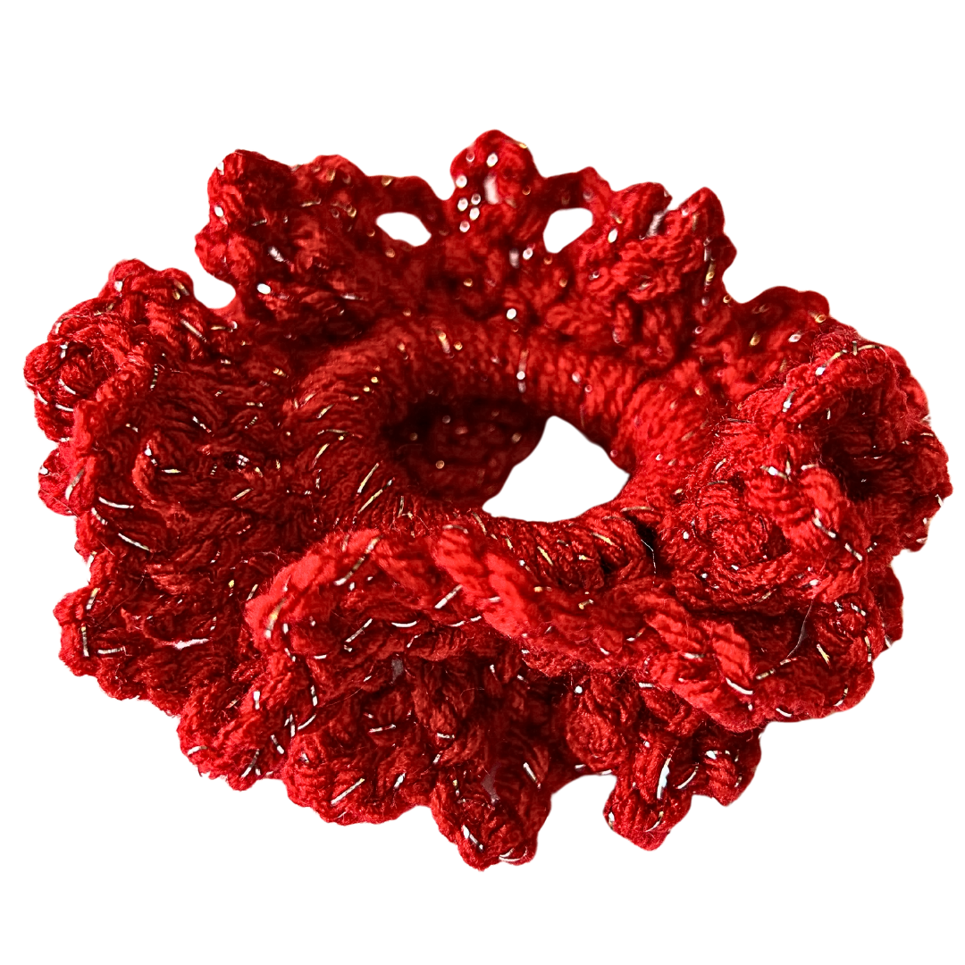 Ruffled Beauty Crochet Scrunchie - Red