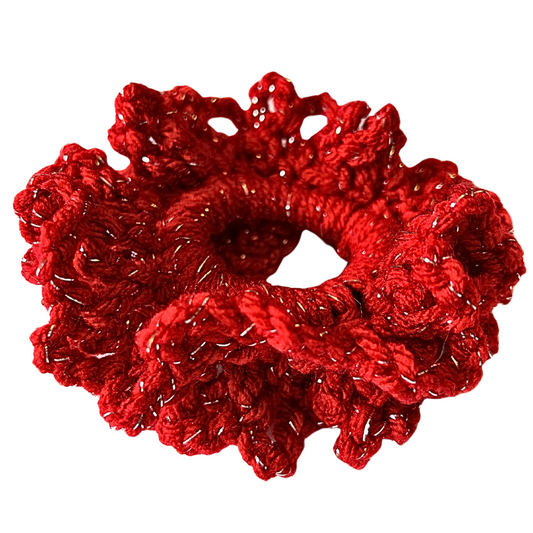 Ruffled Beauty Crochet Scrunchie - Red