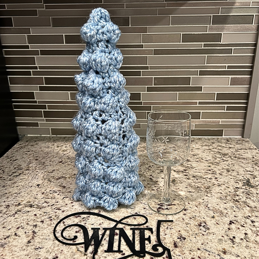 Crochet Christmas Tree Wine Bottle Sweater - Blue