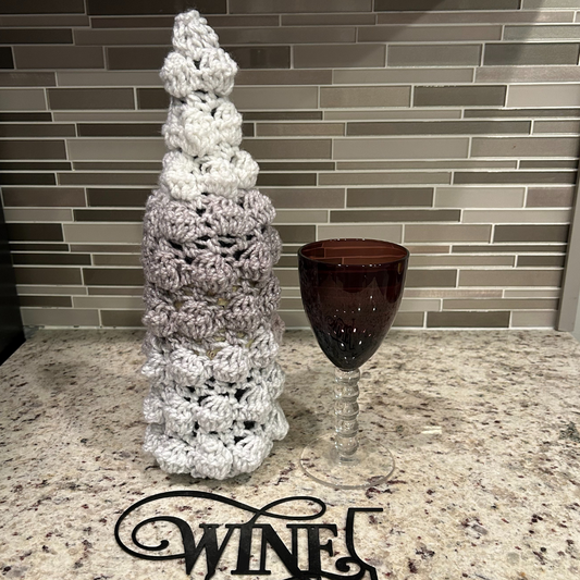 Crochet Christmas Tree Wine Bottle Sweater - Silver and White
